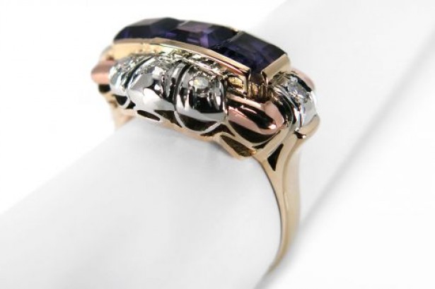 Art-Deco-Ring mit Aquamarin Stein und Diamanten CU ZERTIFIKAT Rabatt