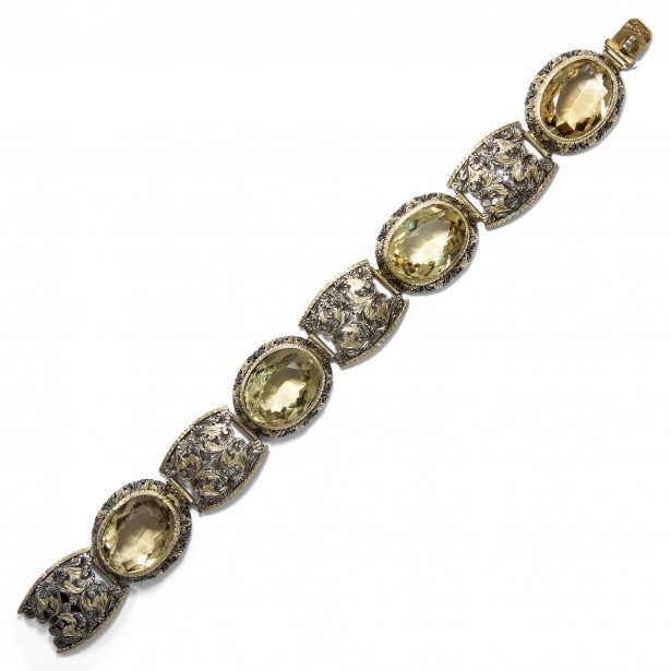 Damenarmband aus Gold und Silber mit Biedermeier-Citrin
