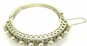 antikes 14 Karat Gold Armband Jahr 1920 mit Perlen und Diamanten