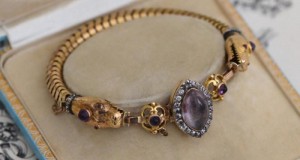 antikes belgisches Armband aus 18 Karat Gold mit Diamanten und Amethyst