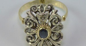 Antik Gold Ring Silber Silber Diamant, Saphir