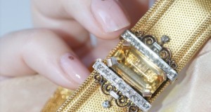 antikes Goldarmband mit Citrin und französischen Diamanten