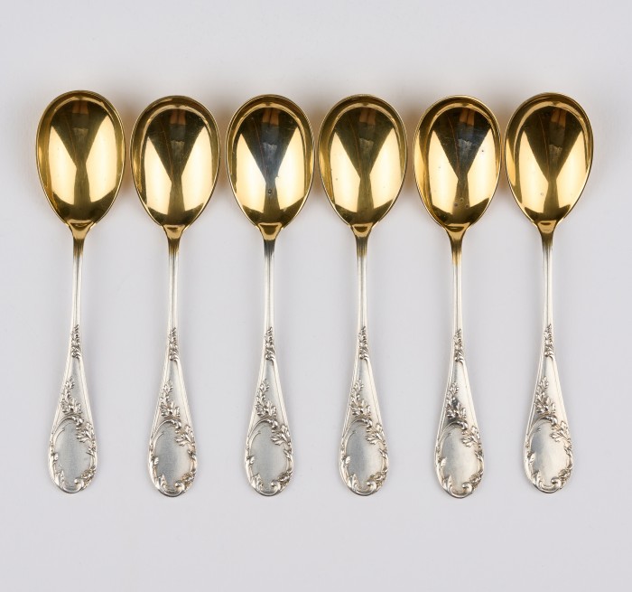 Set aus 6 Teelöffeln vergoldetes massives Silber-Deutschland 1900